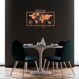 Wallity World Map With Compass - Cobre y Nogal